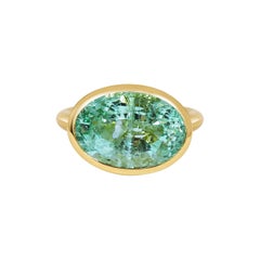 Oval Cut 8.27 Carats Russian Emerald 18 Karat Yellow Gold Cocktail Ring