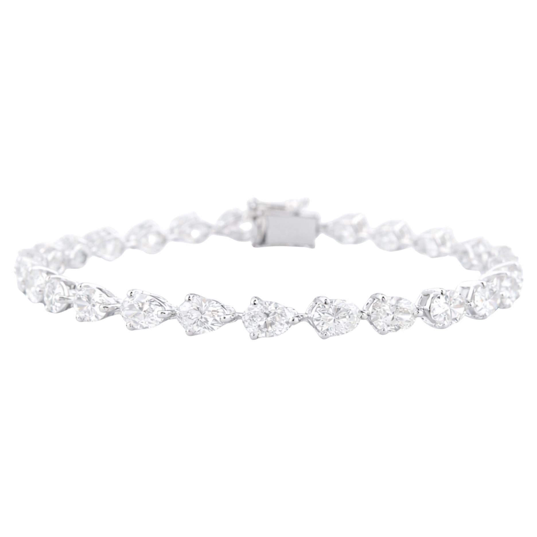 Pulsera de cadena de tenis con diamantes talla oval de 8,64 quilates SI/H y oro blanco de 18 quilates