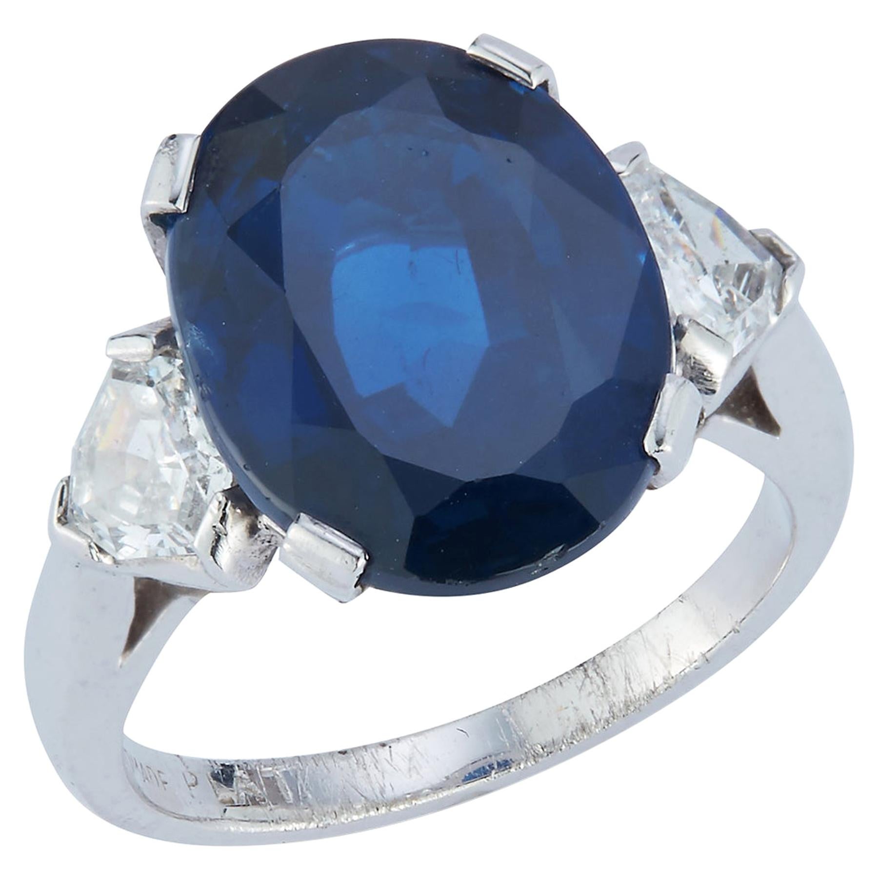 Oval Cut AGL Certified Sapphire & Diamond Three Stone Ring For Sale
