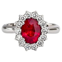 Oval Cut AIGS Certificate 2.12ct Ruby Ring "Tokyo" In 18K Gold