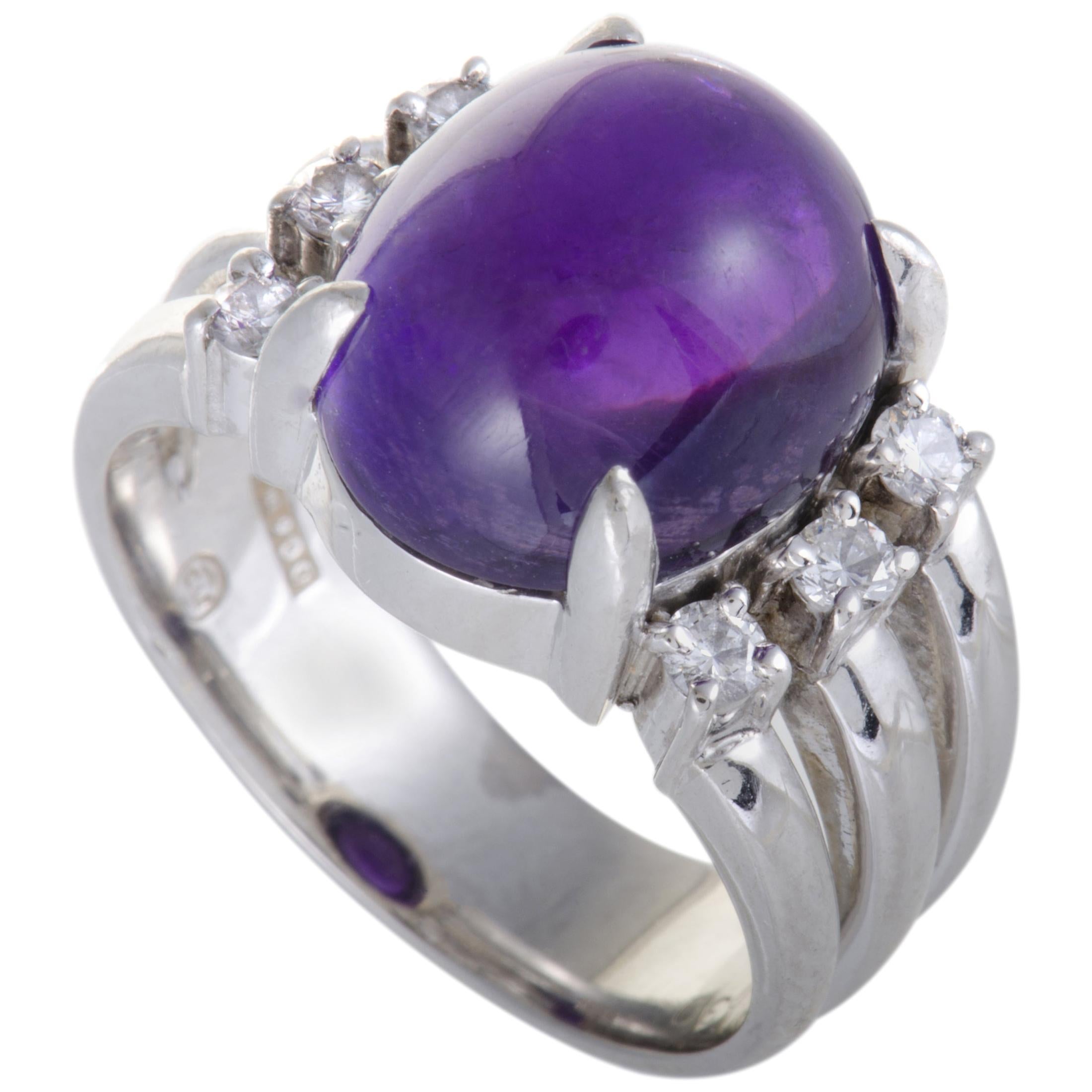 Oval Cut Amethyst and 0.30 Carat Diamond Platinum Cocktail Ring