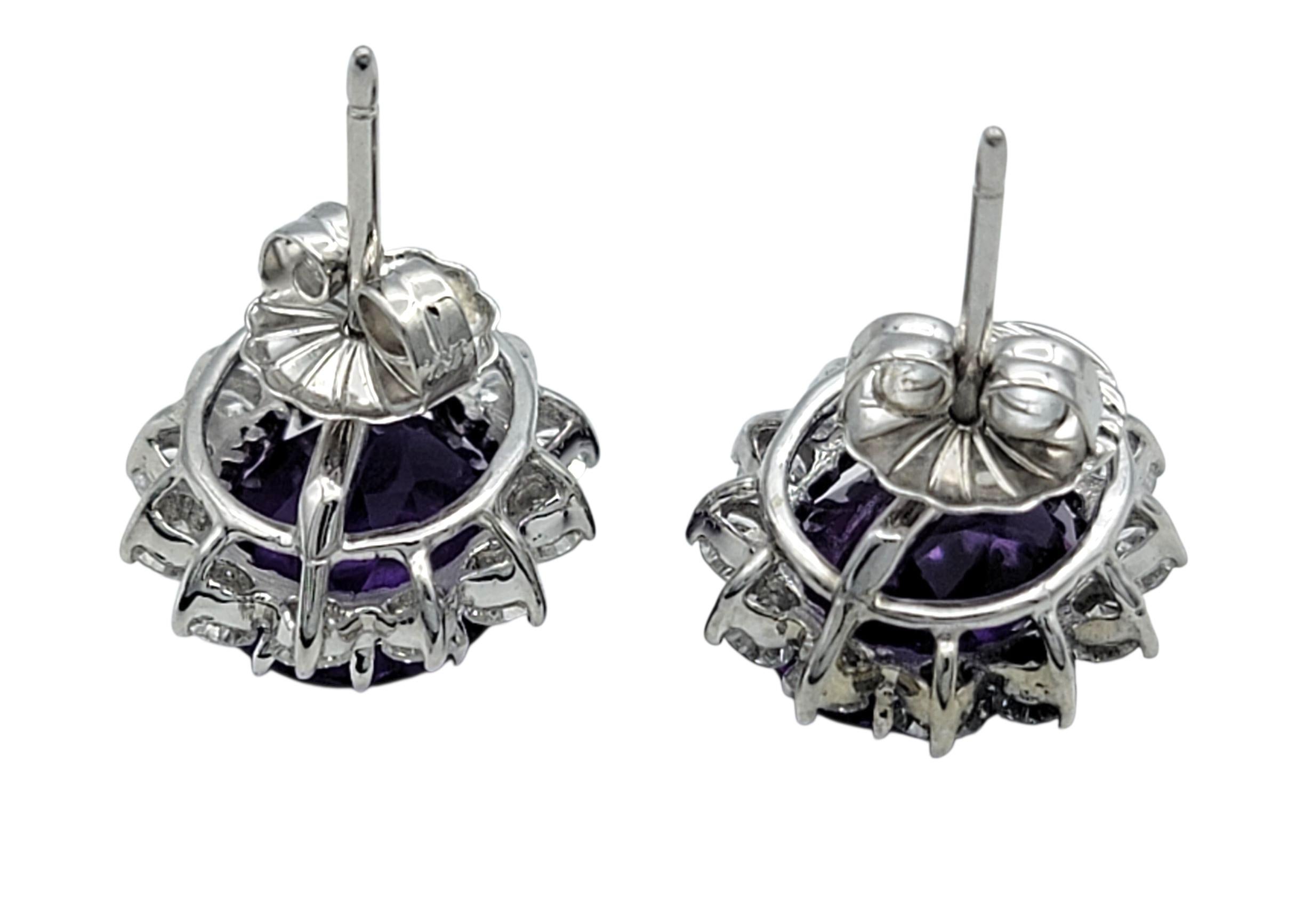 Boucles d'oreilles halo en or blanc 14 carats avec améthyste et diamant de taille ovale Pour femmes en vente