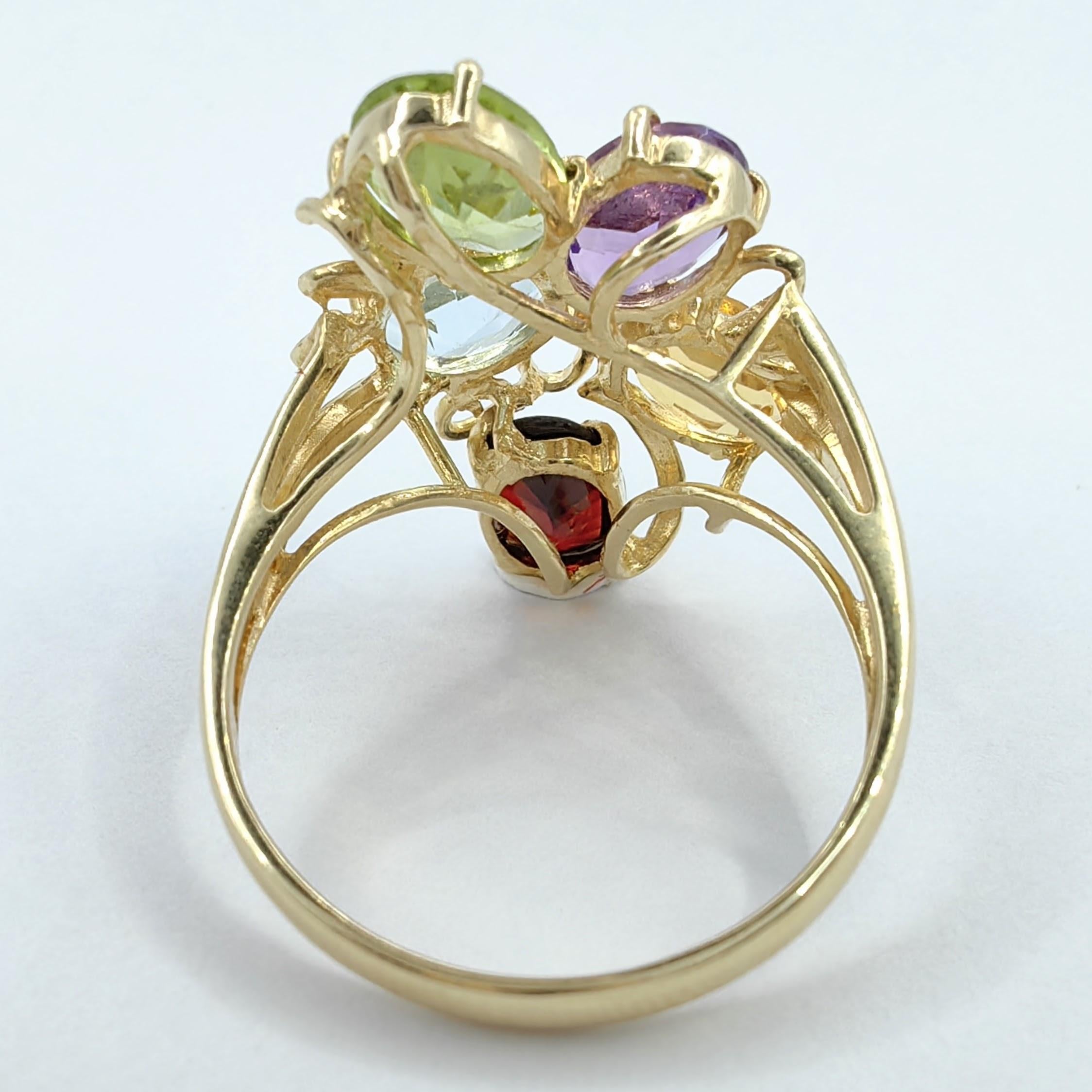 Oval Cut Oval-Cut Amethyst, Citrine, Garnet, Peridot, Topaz Ring in 14k Yellow Gold For Sale