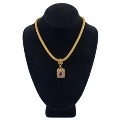 Oval-Cut Amethyst Gemstone Pendant Necklace & Earrings Set in Vermeil Cloisonné