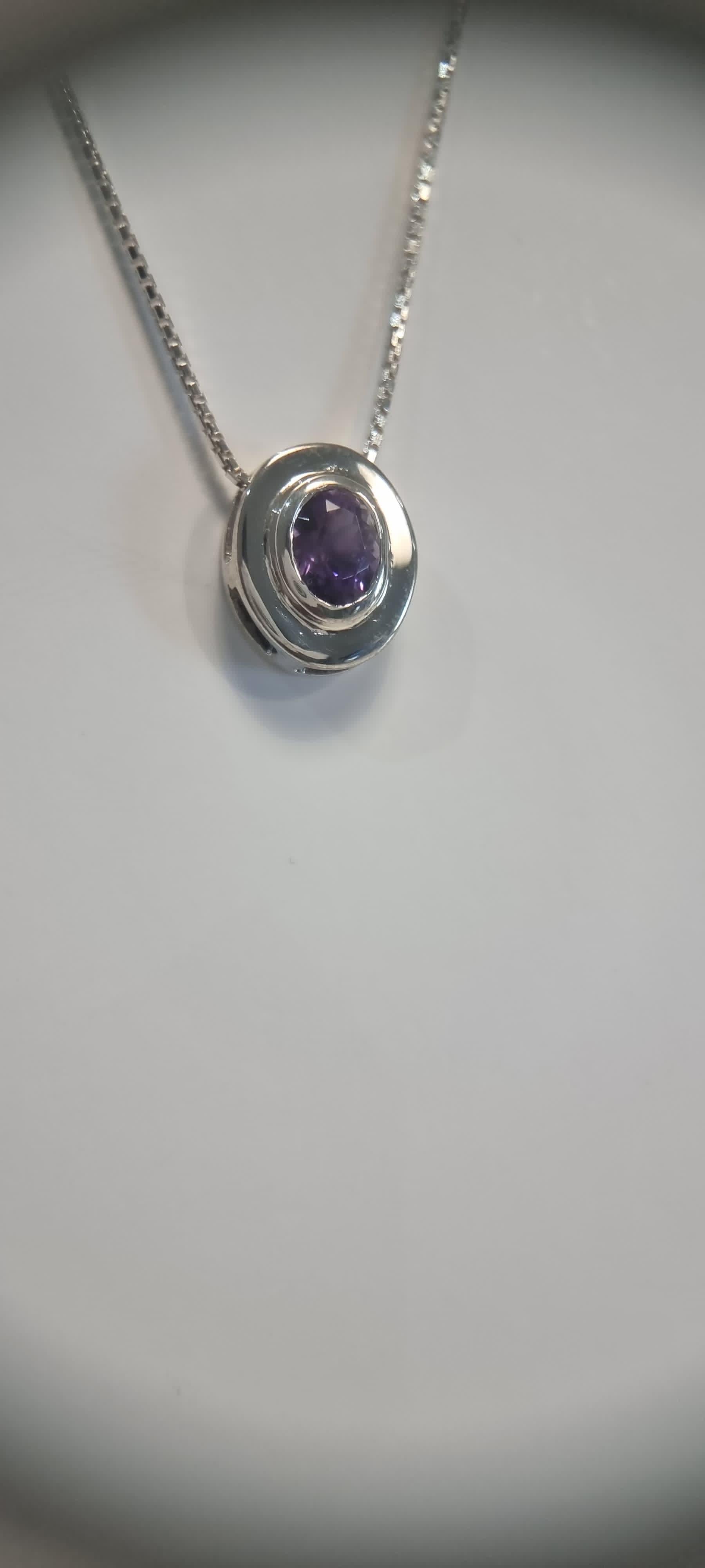 Oval Cut Oval-Cut Amethyst Pendant Necklace in Sterling Silver For Sale