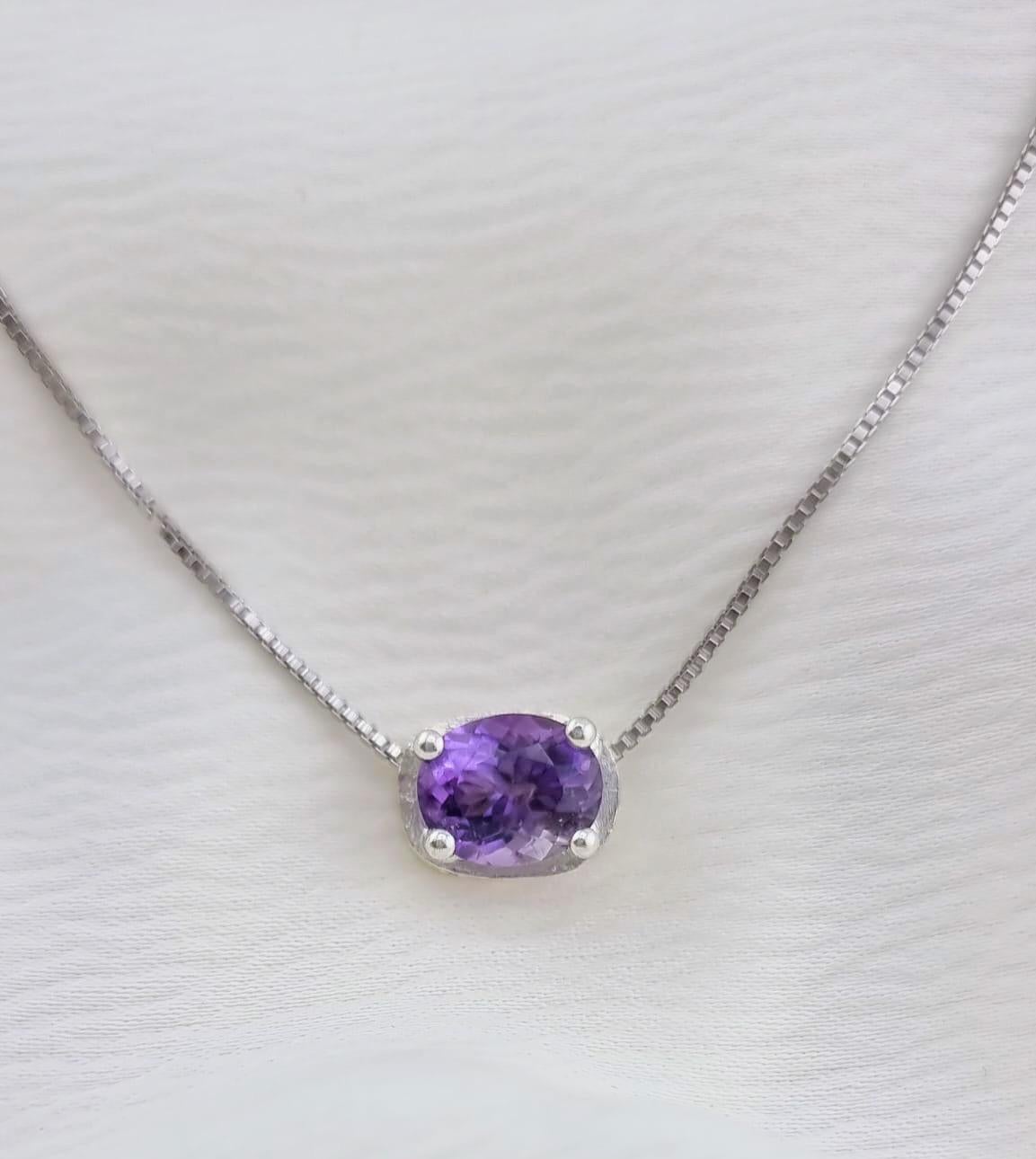 Oval-Cut Amethyst Pendant Necklace in Sterling Silver In New Condition In Lanham, MD