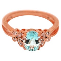 Oval geschliffener Aquamarin Mode-Ring aus 925 massivem Sterlingsilber(8x6) Geschenk für Frau