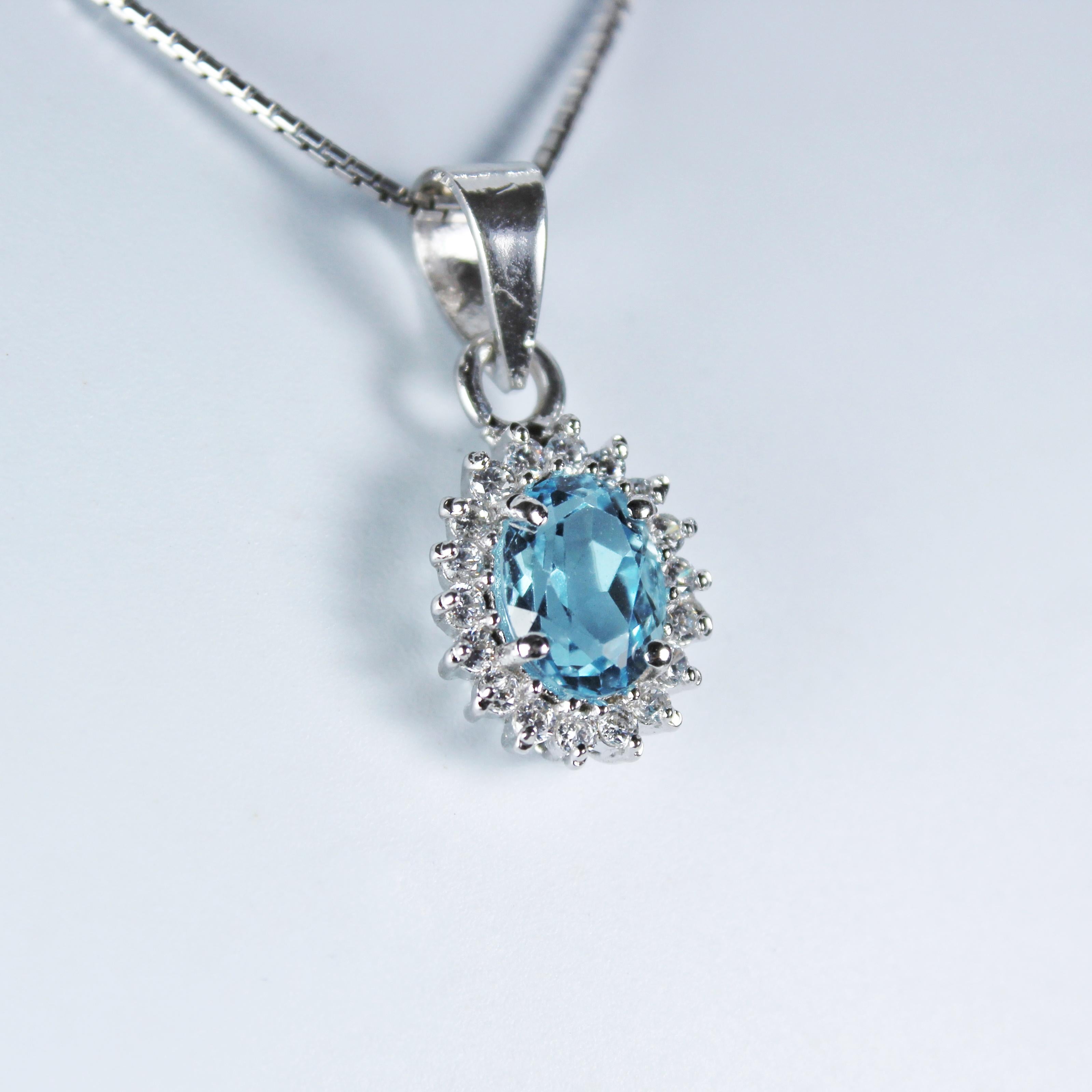 Product Details:

Metal of pendant - Sterling Silver
Diamonds - synthetic
Pendant size (without bail) - 12 x 10 mm
Pendant gross Weight - 1.80 Grams
Gemstone - Aquamarine
Stone weight - 0.50 Carat
Stone shape - Oval
Stone size - 8 x 6 mm

Timeless