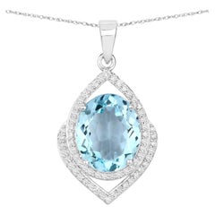 Collar Colgante Aguamarina Corte Ovalado Engaste Diamante 3.86 Quilates Oro Blanco 14K