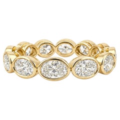 Oval Cut Bezel Eternity Band, 3.05 Carat, 18K Yellow Gold, Size 6