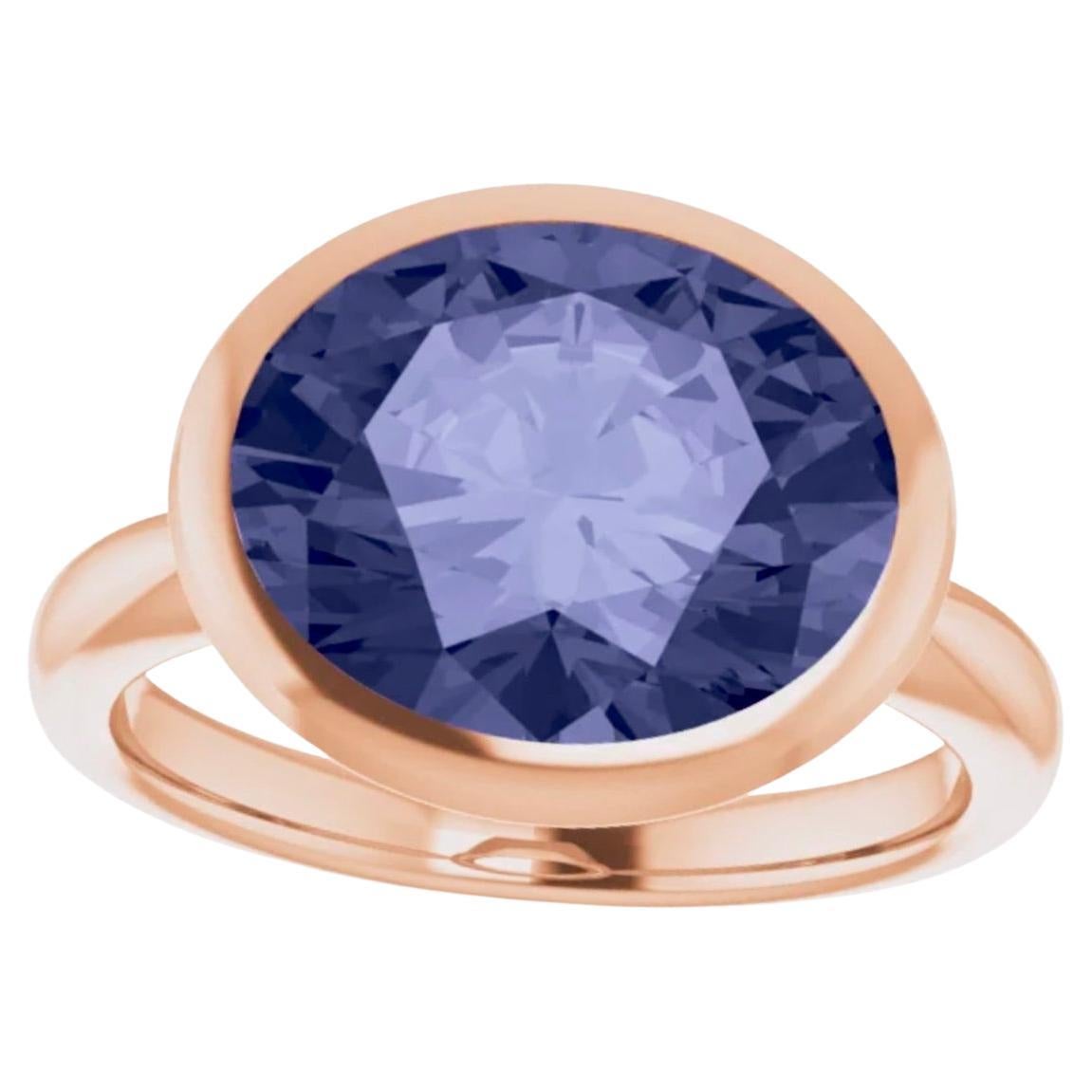 6.09 Carat Violet Purple Spinel Solitaire Oval Cut Bezel Ring 18K For Sale 2