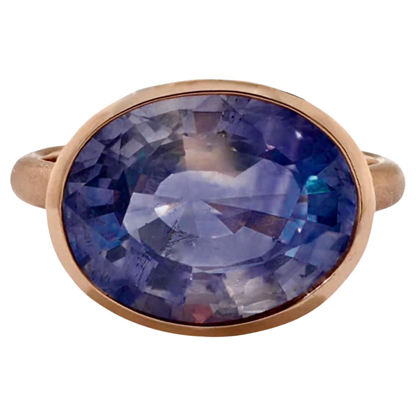 Women's or Men's 6.09 Carat Violet Purple Spinel Solitaire Oval Cut Bezel Ring 18K For Sale