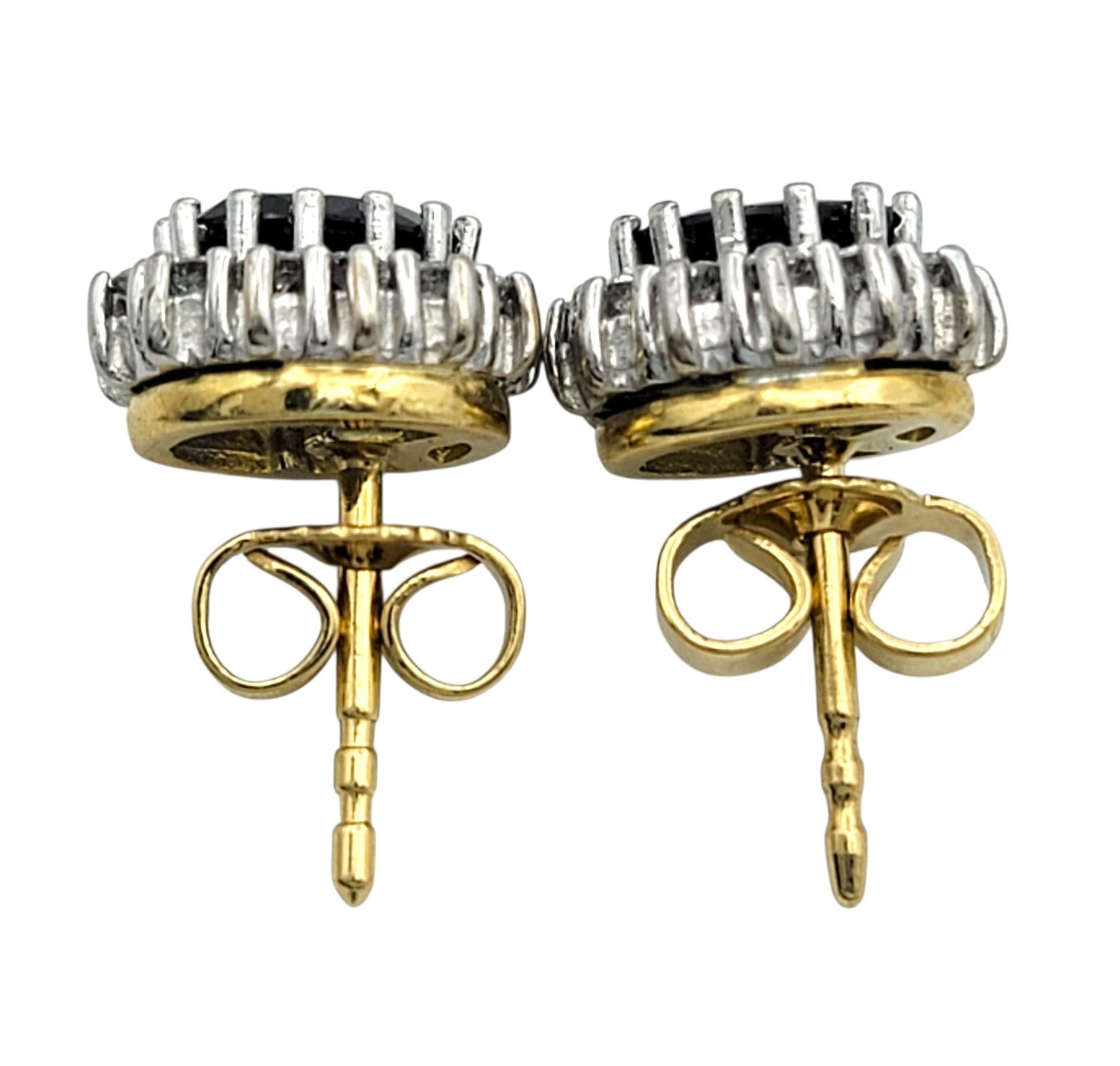 Halo-Ohrstecker mit schwarzem Saphir und Diamant im Ovalschliff aus zweifarbigem 18 Karat Gold im Angebot 1