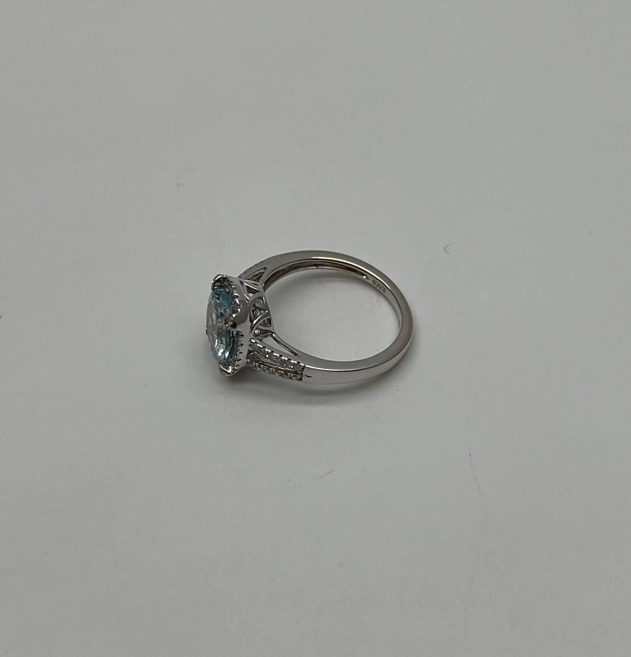 Oval Cut Blue Aquamarine Diamond Halo Pave 14K White Gold Statement Ring In New Condition For Sale In Oakton, VA