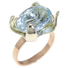 Anillo de oro blanco y rosa con aguamarina azul talla oval Botta Gioielli Made in Italy