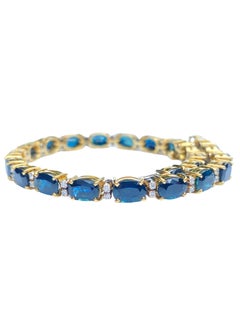 Oval-Cut Blue Sapphire and Diamond 18K Yellow Gold Bracelet