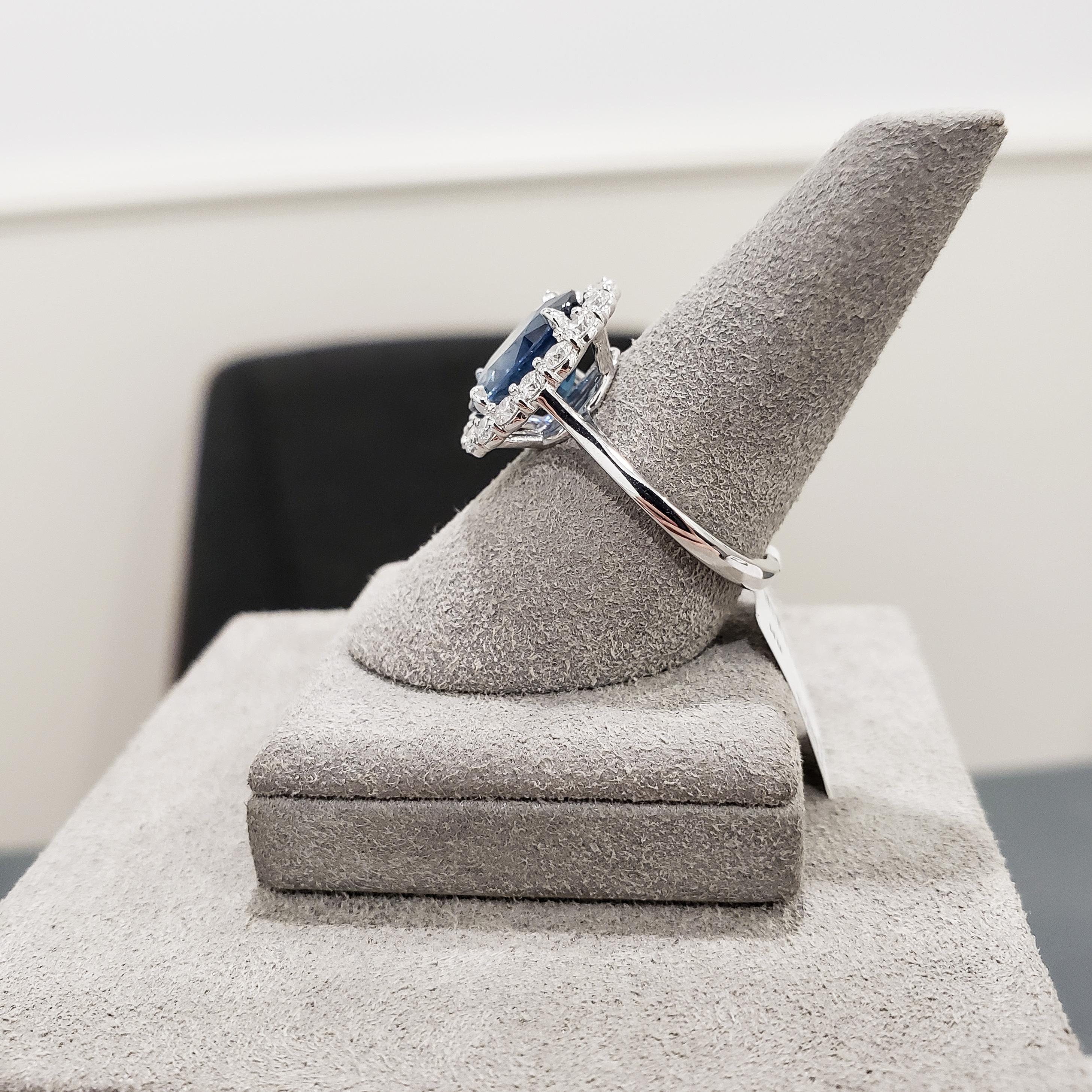 Women's Roman Malakov Oval Cut Blue Sapphire and Diamond Halo Engagement Ring