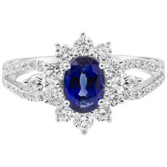 Roman Malakov 1.23 Carat Oval Cut Blue Sapphire and Diamond Halo Engagement Ring