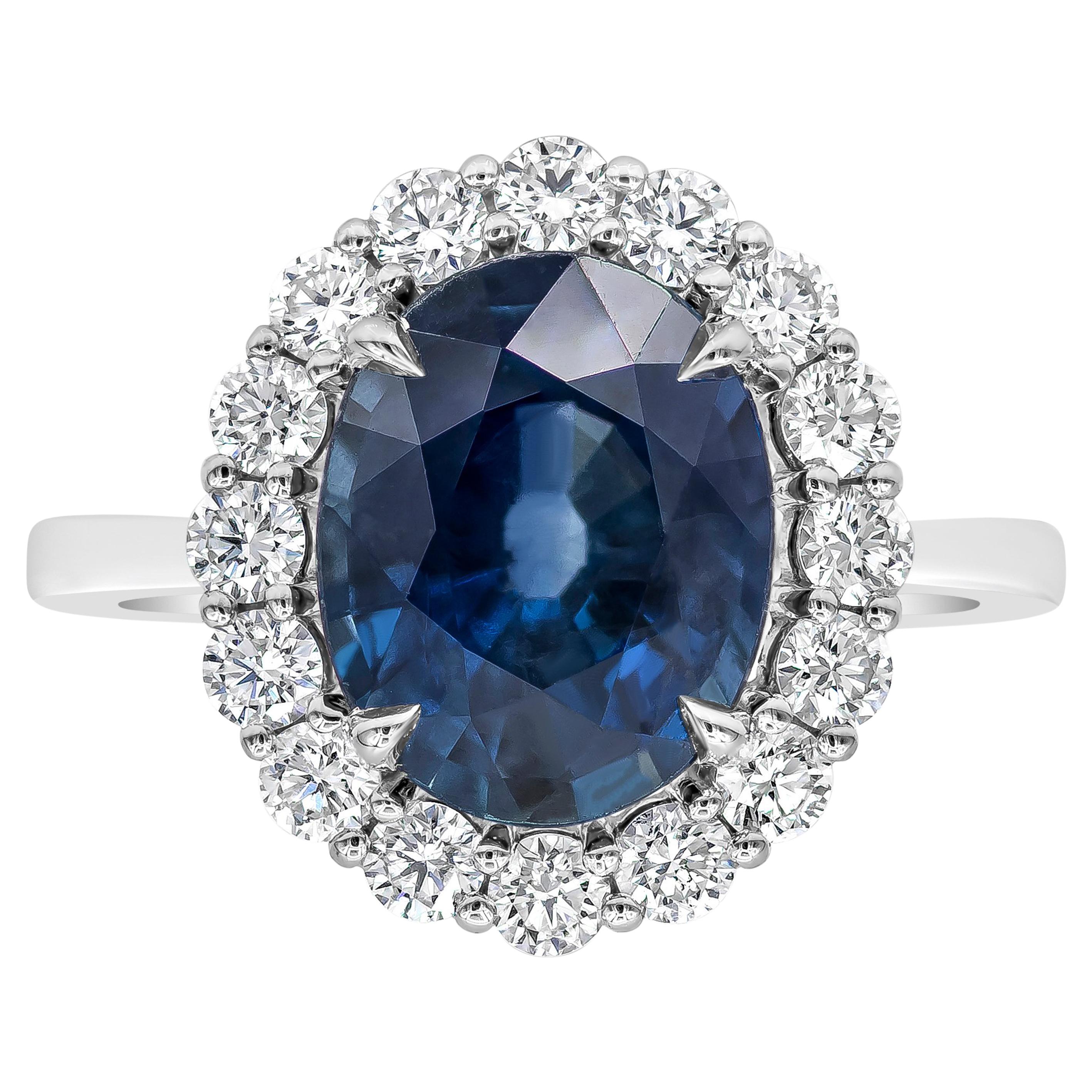 Roman Malakov Oval Cut Blue Sapphire and Diamond Halo Engagement Ring