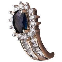 Oval Cut Blue Sapphire and Diamond Pave Clip-On Stud Earrings 14 Karat Gold