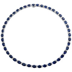 Oval Cut Blue Sapphire and Diamond Tennis Necklace