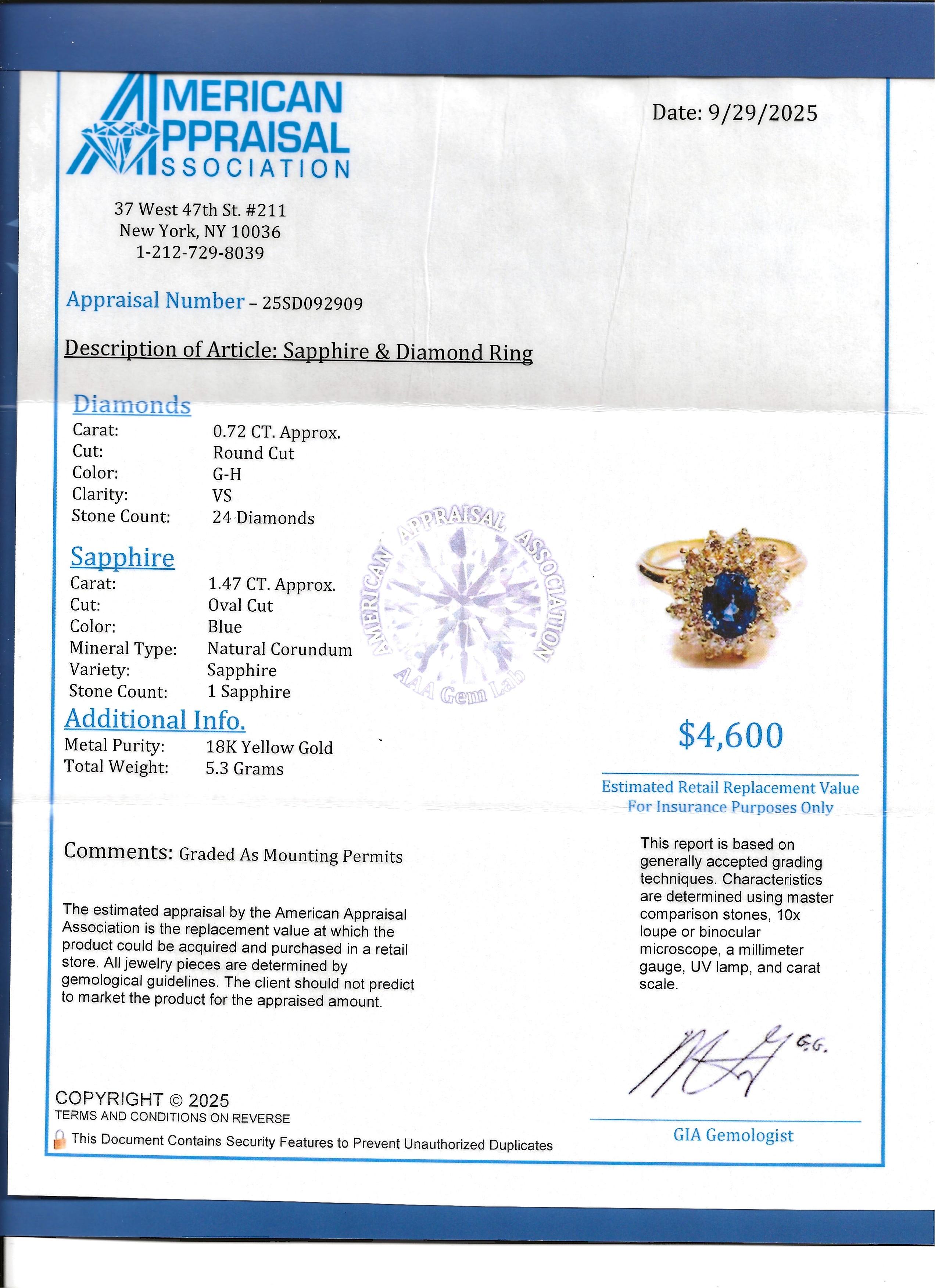 Bague en or jaune 18 carats avec saphir bleu taillé en ovale et double diamant en halo en vente 5