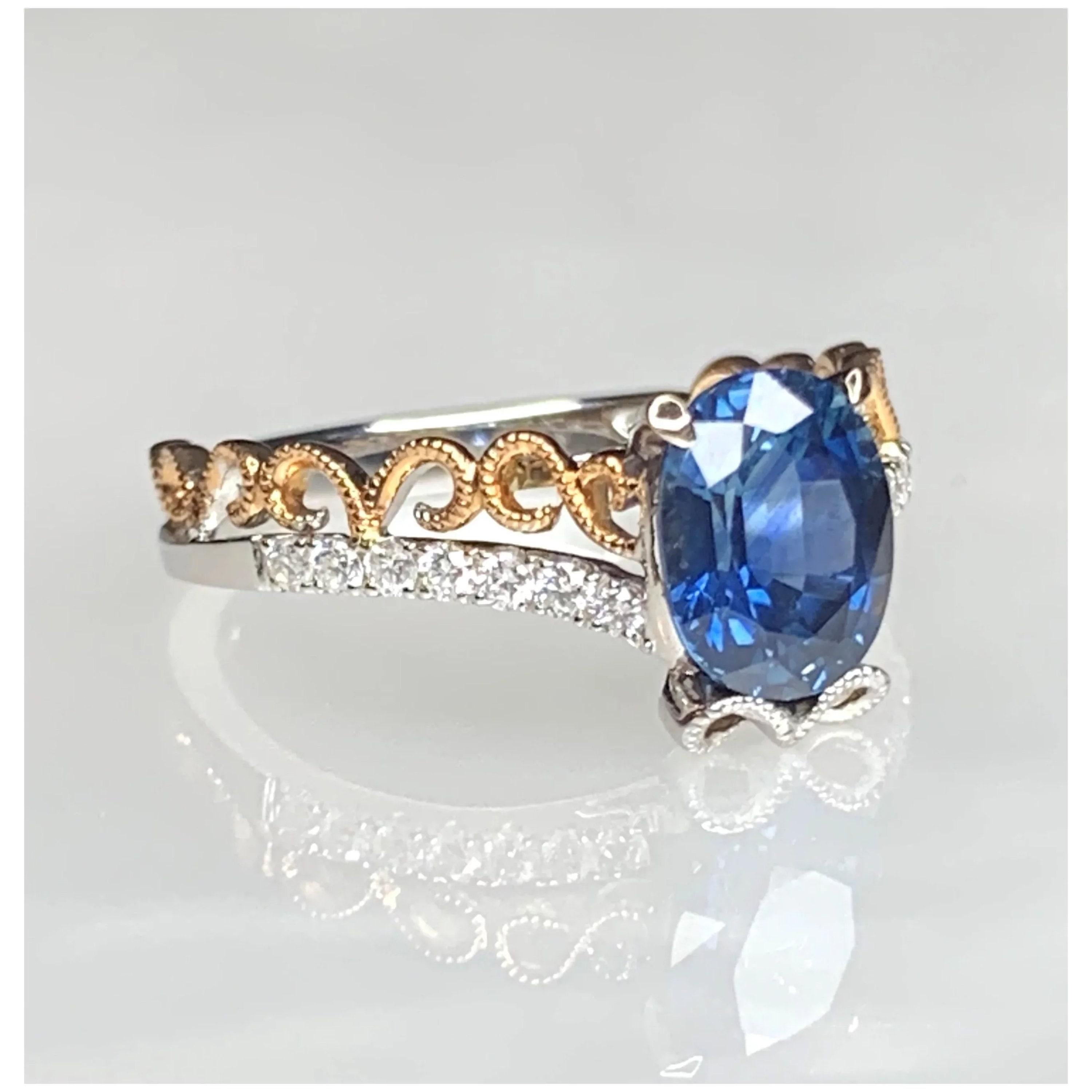For Sale:  Oval Cut Blue Sapphire Diamond Engagement Ring Art Deco Sapphire Bridal Ring  5