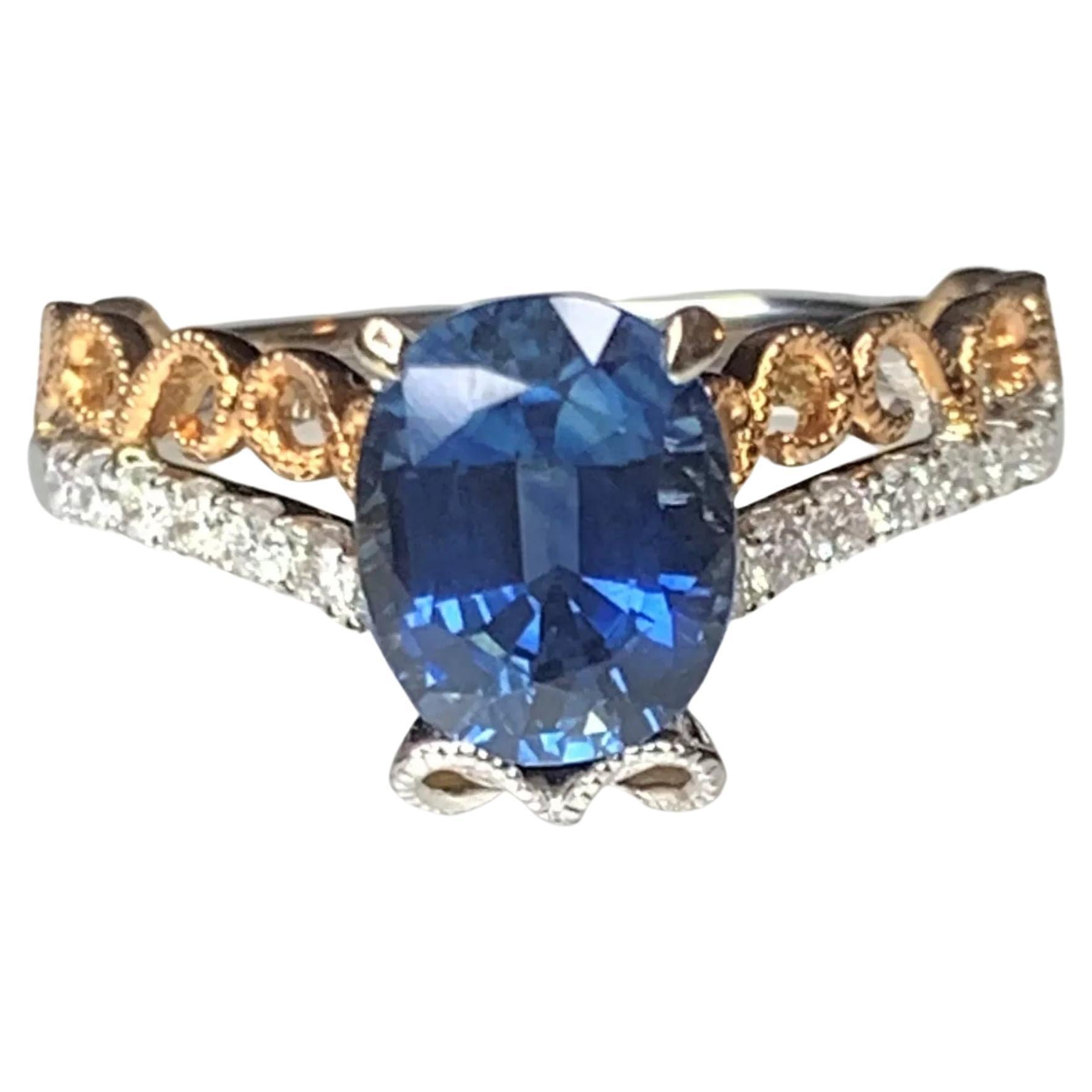 For Sale:  Oval Cut Blue Sapphire Diamond Engagement Ring Art Deco Sapphire Bridal Ring