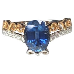 Oval Cut Blue Sapphire Diamond Engagement Ring Art Deco Sapphire Bridal Ring
