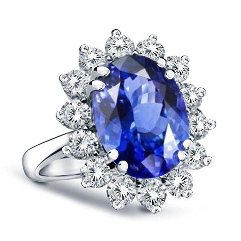 Oval Cut Blue Sapphire Diamond Engagement Ring Platinum 950 For Sale at ...