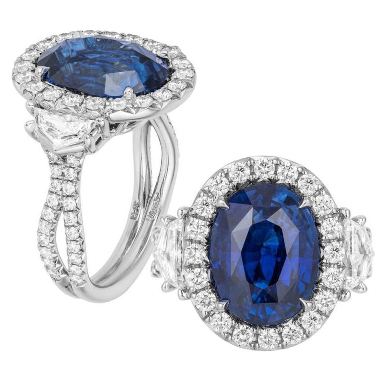 Oval Cut Blue Sapphire Diamond Engagement Ring Platinum 950 For Sale at 1stDibs