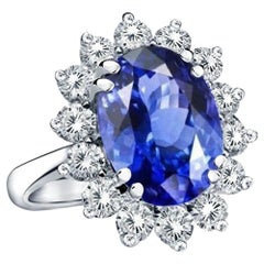 Oval Cut Blue Sapphire Diamond Engagement Ring Platinum 950