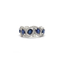 Oval Cut Blue Sapphire Diamond Ring in 14K White Gold