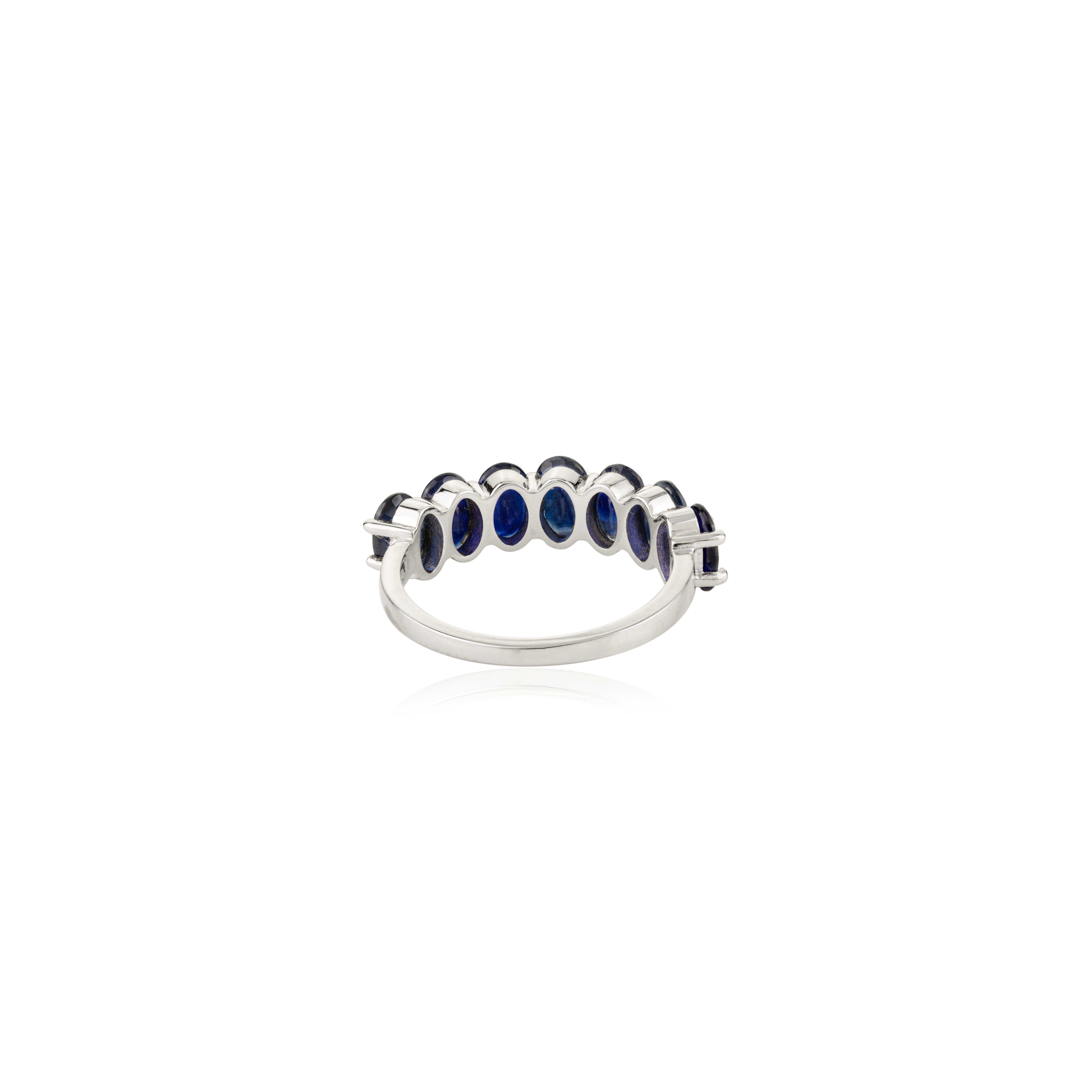 For Sale:  Oval Cut Blue Sapphire Half Eternity Band Ring 14k White Gold Handmade Jewelry 3
