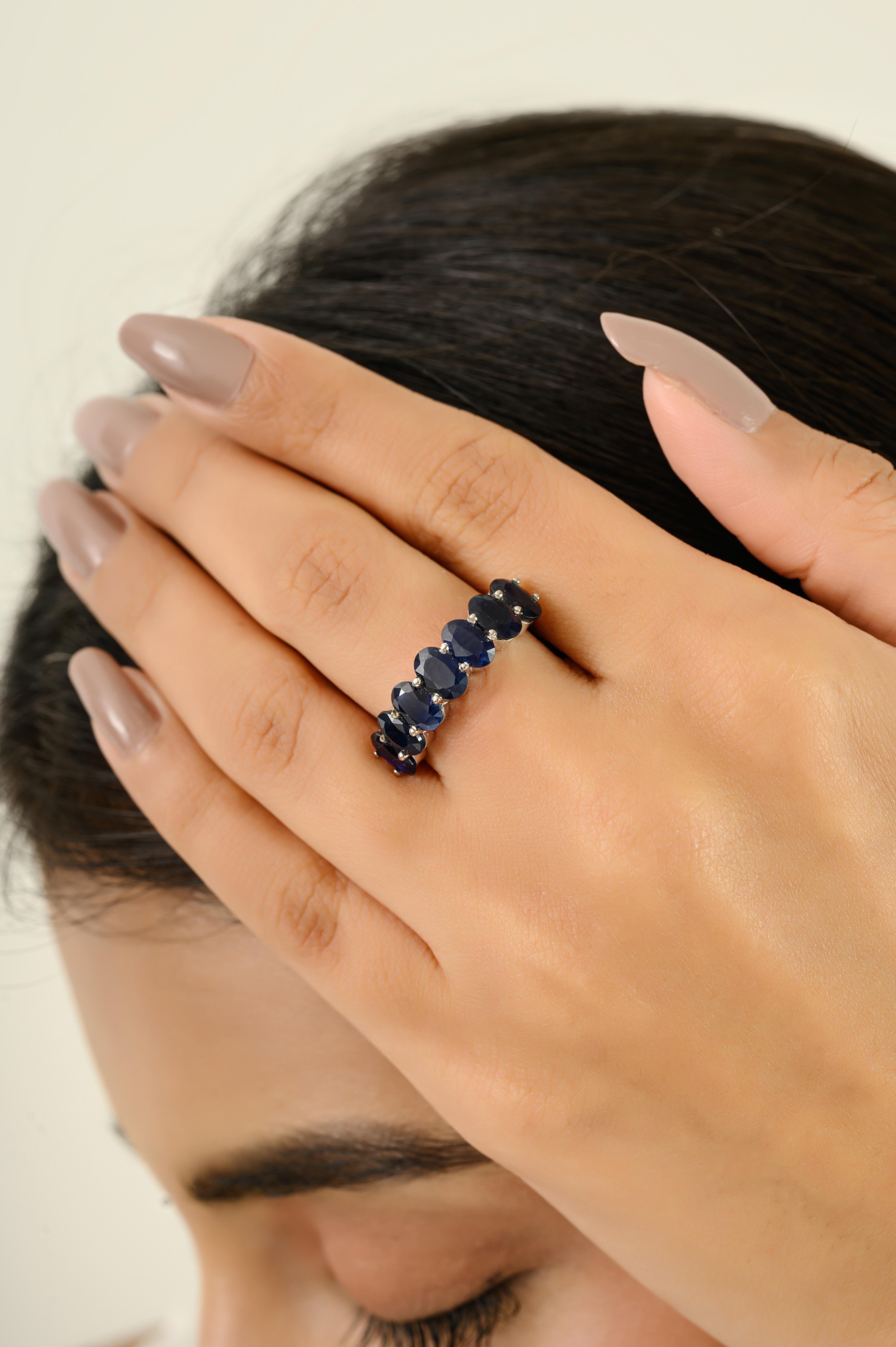 For Sale:  Oval Cut Blue Sapphire Half Eternity Band Ring 14k White Gold Handmade Jewelry 4