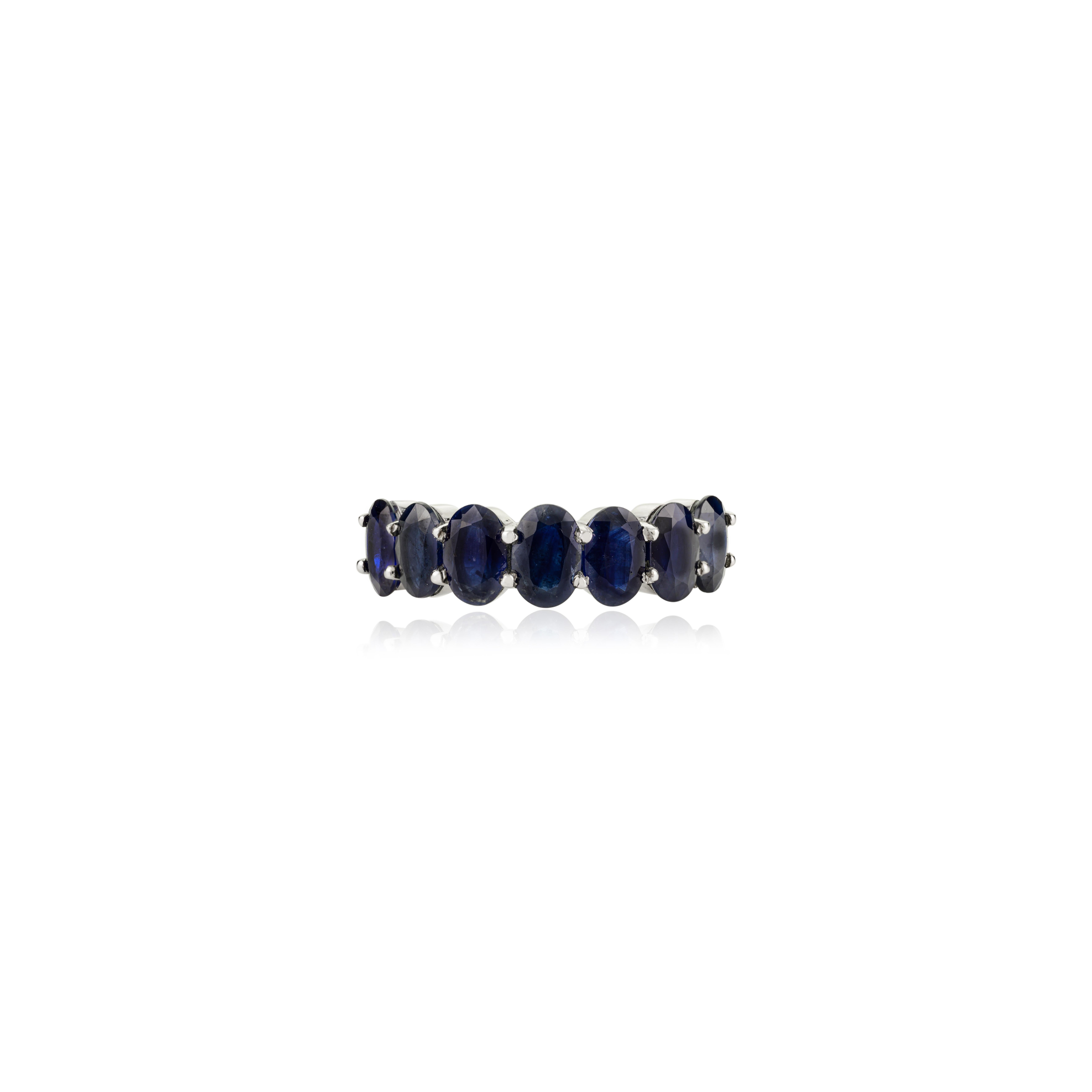 For Sale:  Oval Cut Blue Sapphire Half Eternity Band Ring 14k White Gold Handmade Jewelry 5