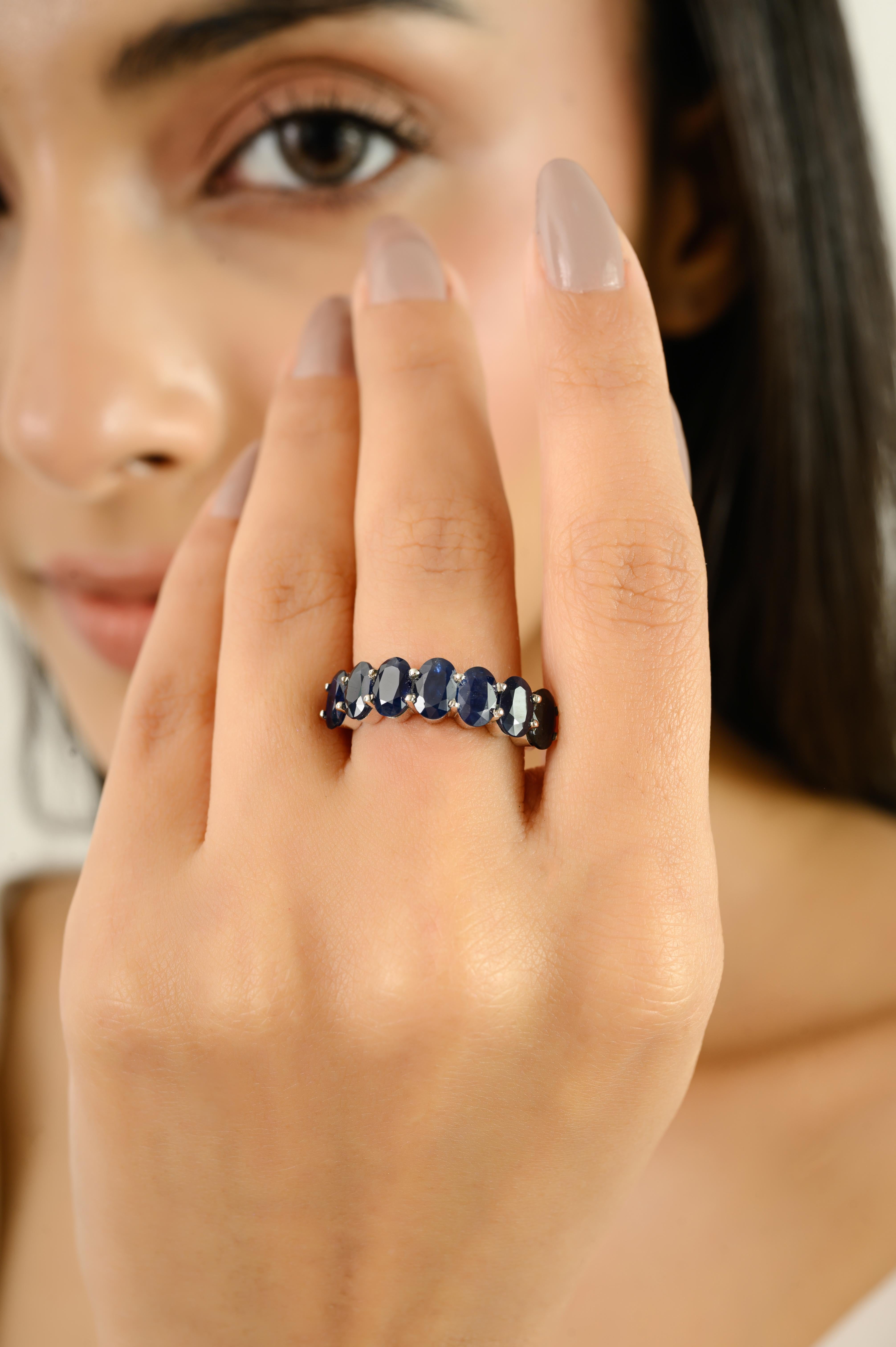 For Sale:  Oval Cut Blue Sapphire Half Eternity Band Ring 14k White Gold Handmade Jewelry 6