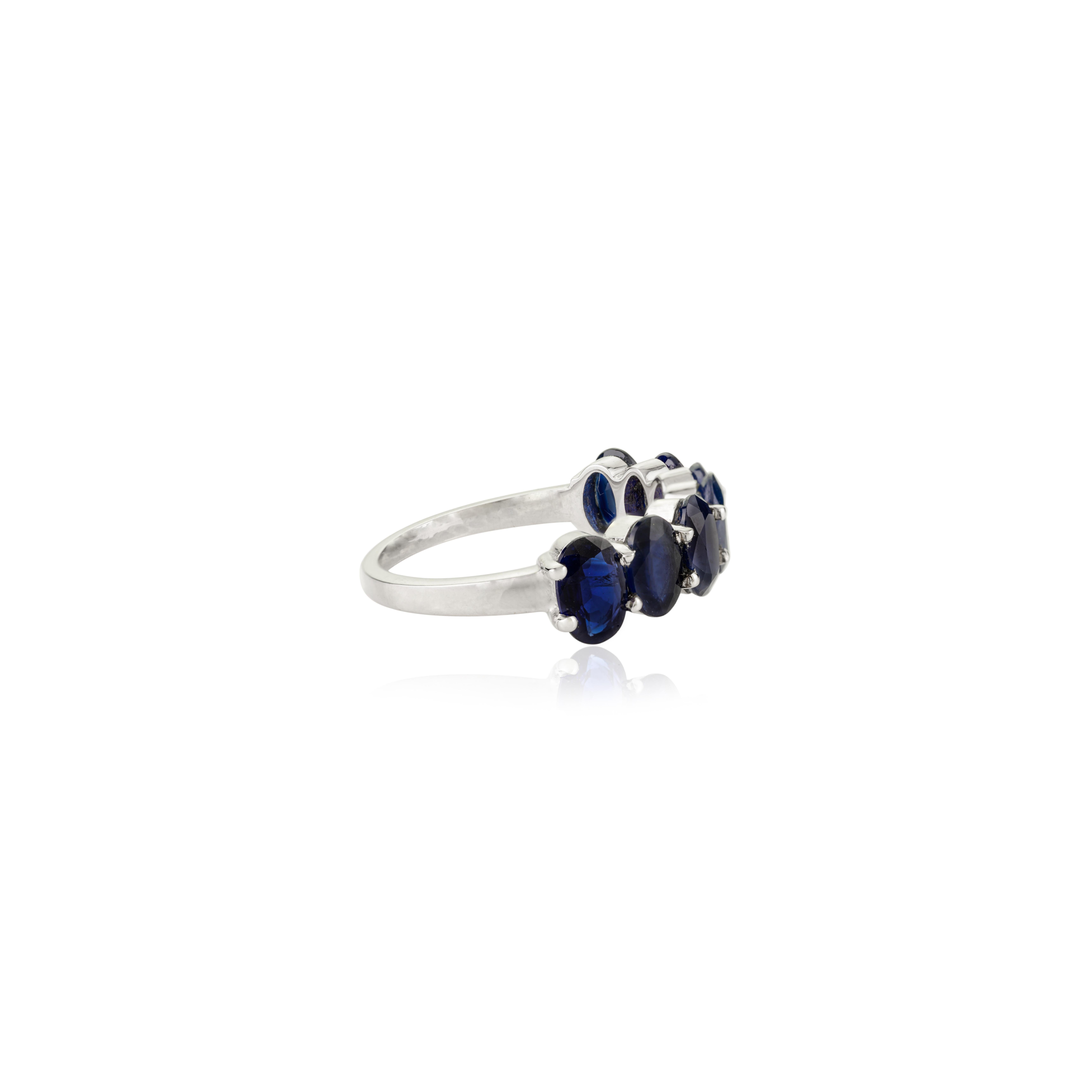 For Sale:  Oval Cut Blue Sapphire Half Eternity Band Ring 14k White Gold Handmade Jewelry 7