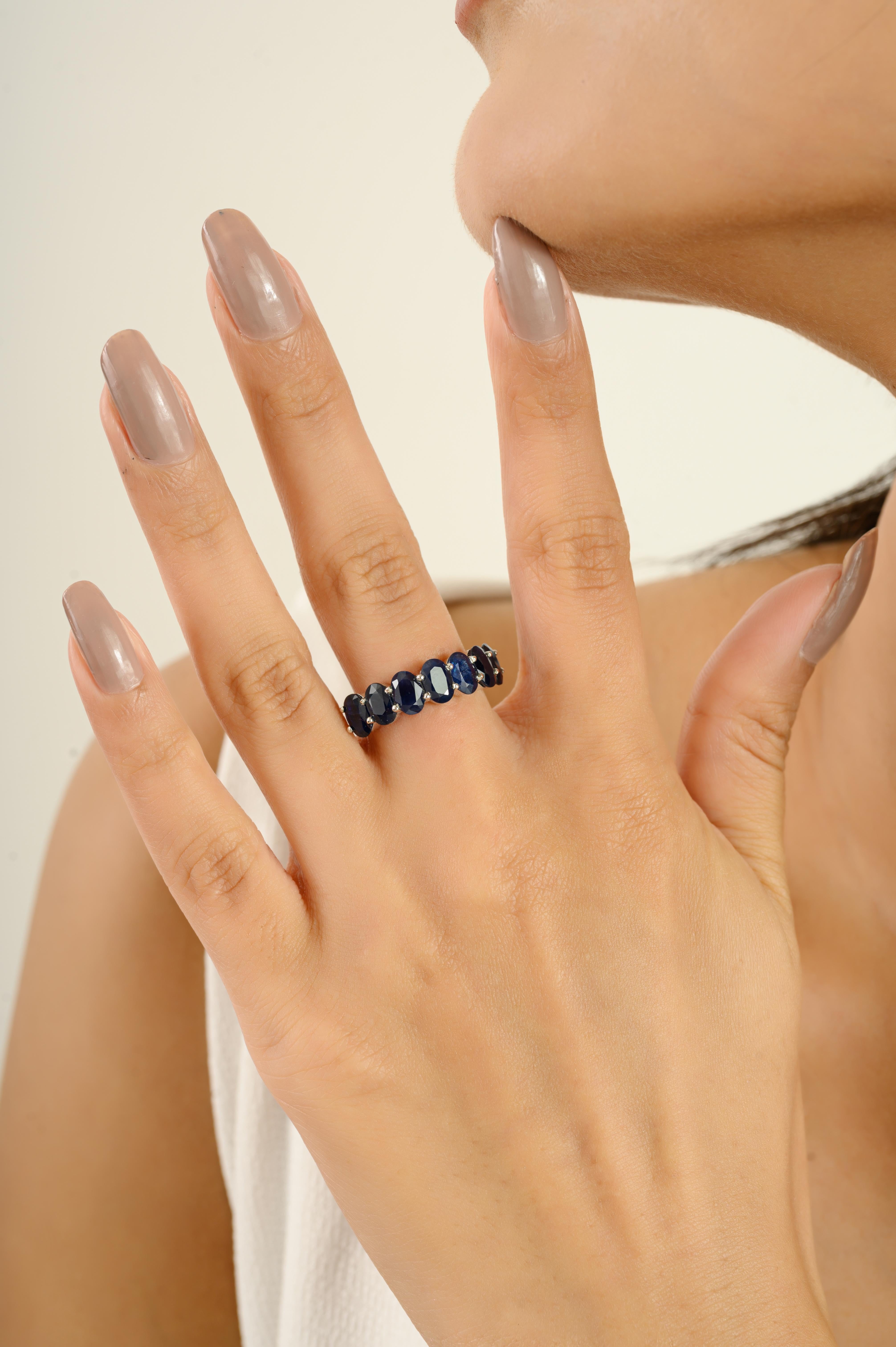 For Sale:  Oval Cut Blue Sapphire Half Eternity Band Ring 14k White Gold Handmade Jewelry 8