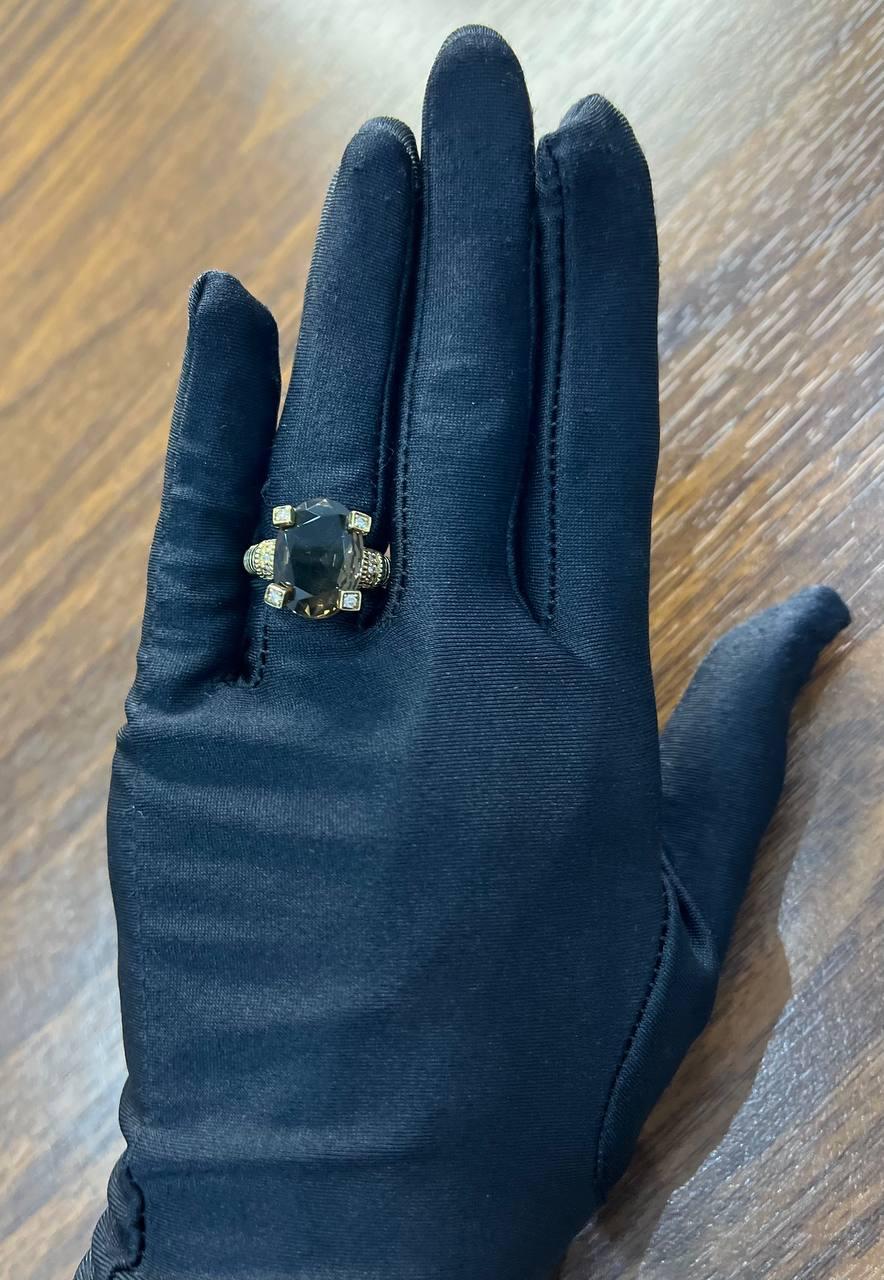 Oval Cut Brown Smoky Quartz Diamond 14K Yellow Gold Sculptural Shield Ring For Sale 8