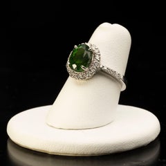 Oval Cut Chrome Tourmaline with White Diamonds 14 Karat White Gold Ring