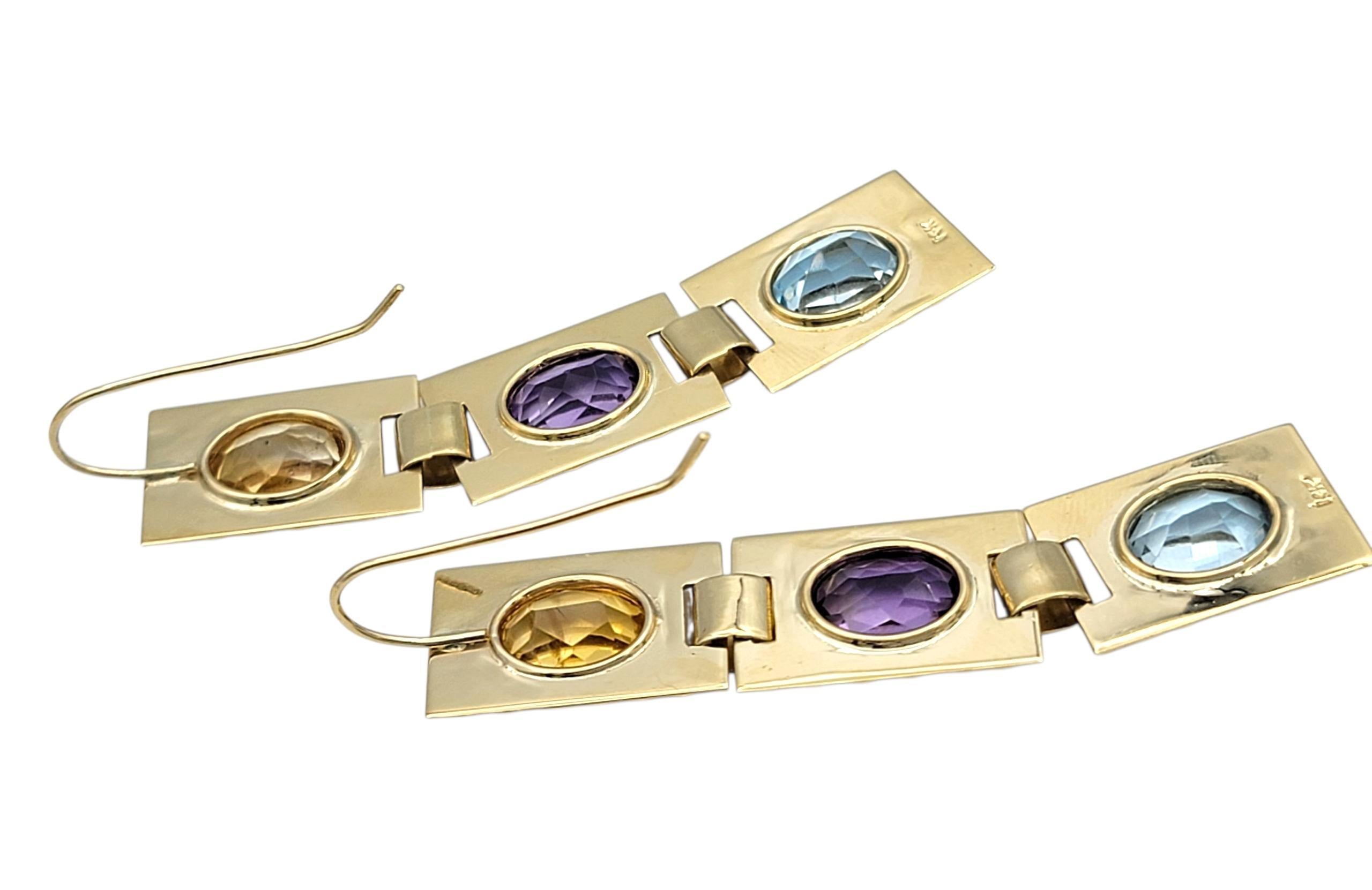 Citrin, Amethyst und Aquamarin im Ovalschliff, Ohrringe aus 14 Karat Gelbgold (Zeitgenössisch) im Angebot
