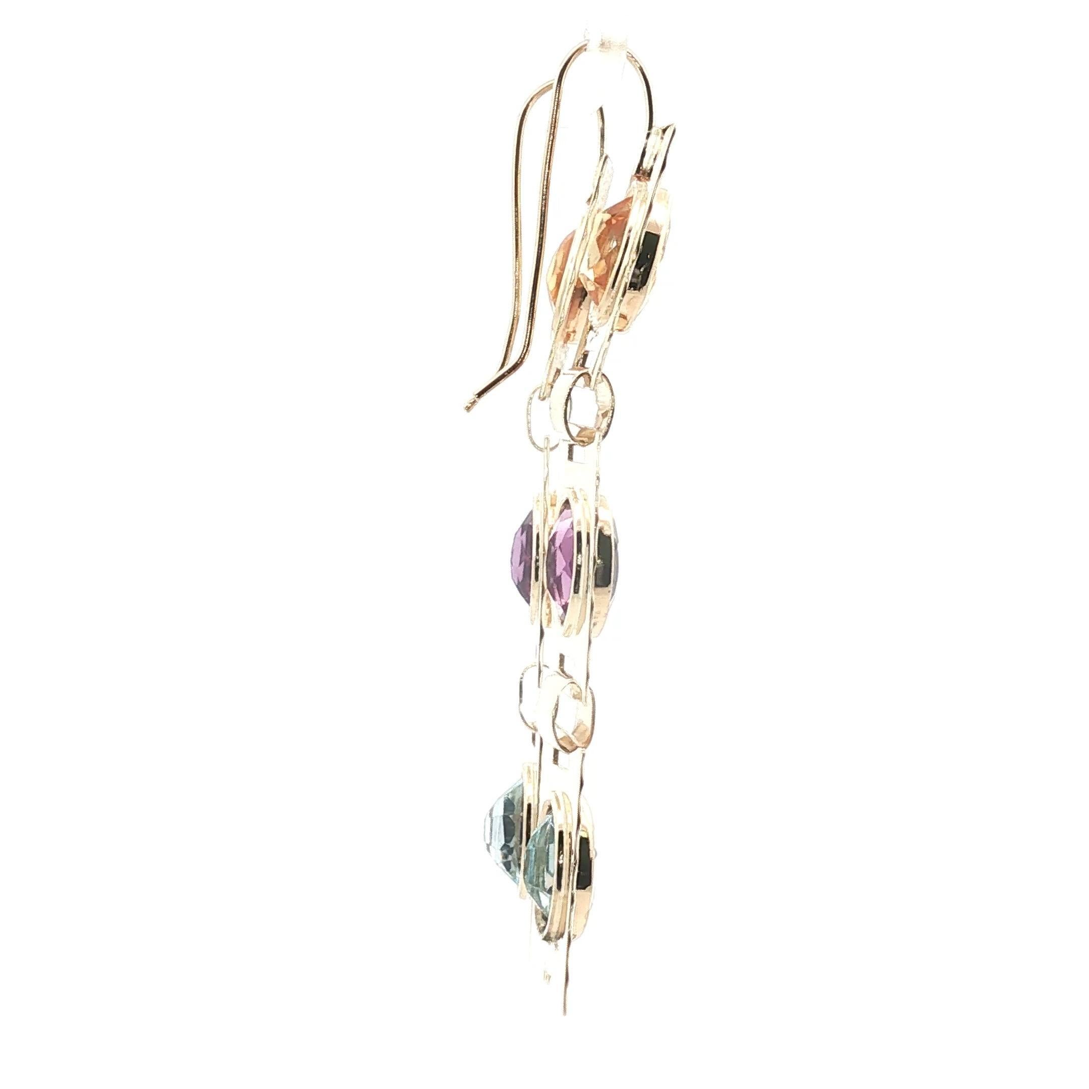 Citrin, Amethyst und Aquamarin im Ovalschliff, Ohrringe aus 14 Karat Gelbgold im Zustand „Hervorragend“ im Angebot in Scottsdale, AZ