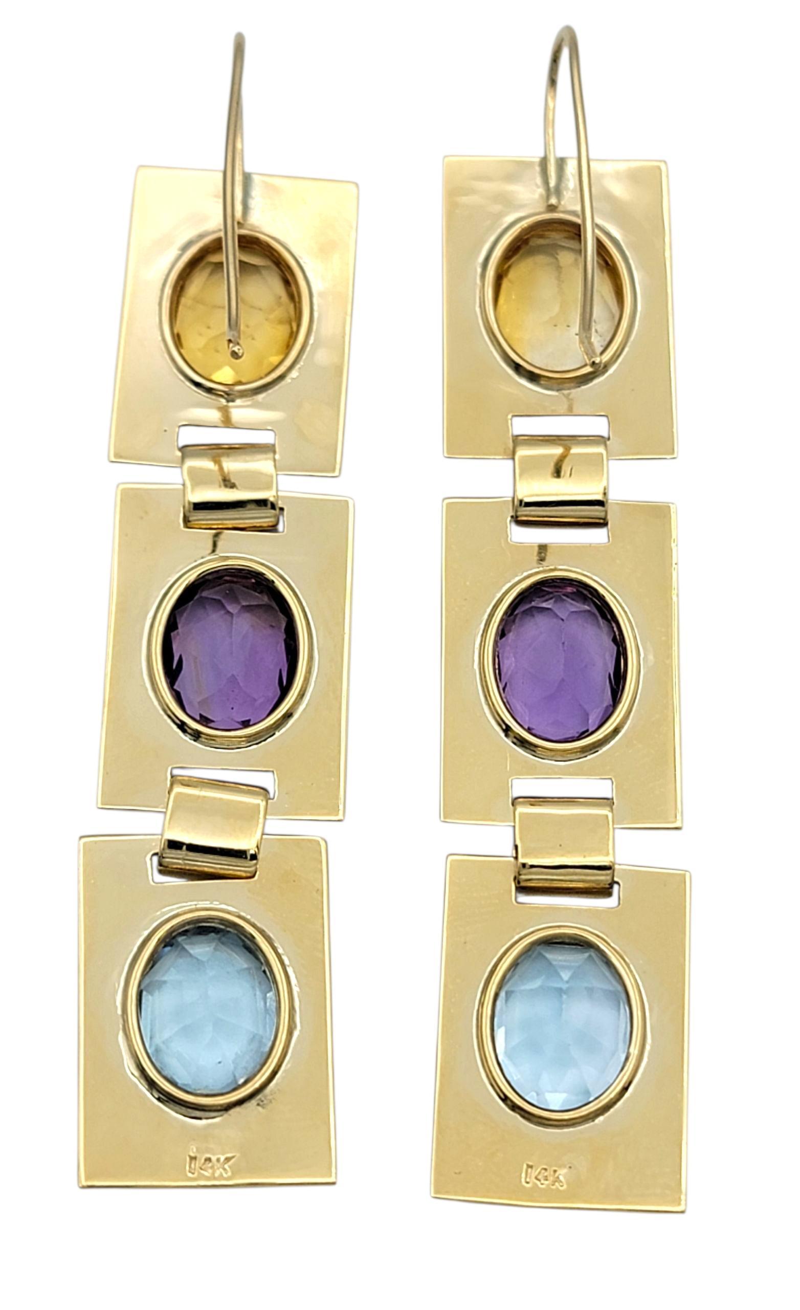 Citrin, Amethyst und Aquamarin im Ovalschliff, Ohrringe aus 14 Karat Gelbgold Damen im Angebot