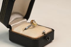 1.30 Carat Oval Cut Citrine Engagement Ring. Diamond Accent Ring 14K White Gold