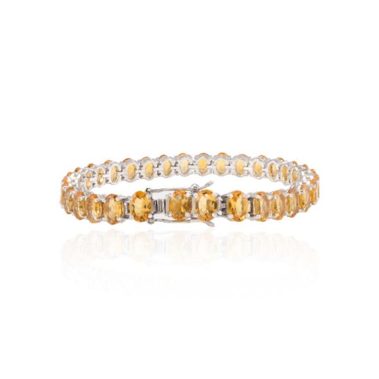 Contemporary Oval Cut Citrine Gemstone Tennis Bracelet in 925 Sterling Silver for Women For Sale