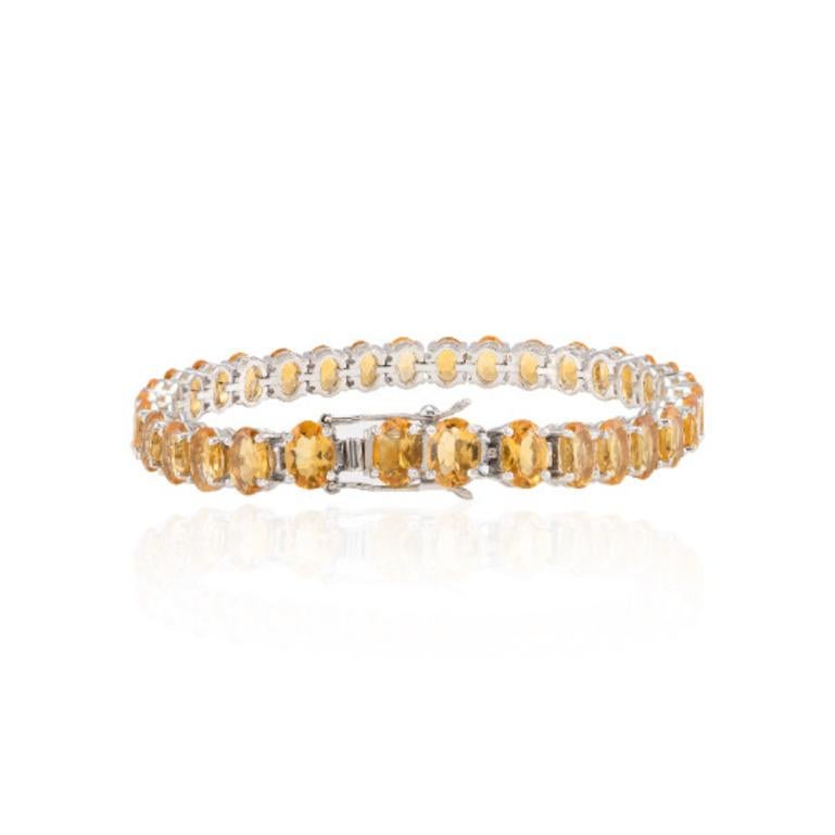 Contemporary Oval Cut Citrine Gemstone Tennis Bracelet in 925 Sterling Silver for Mom Gift For Sale