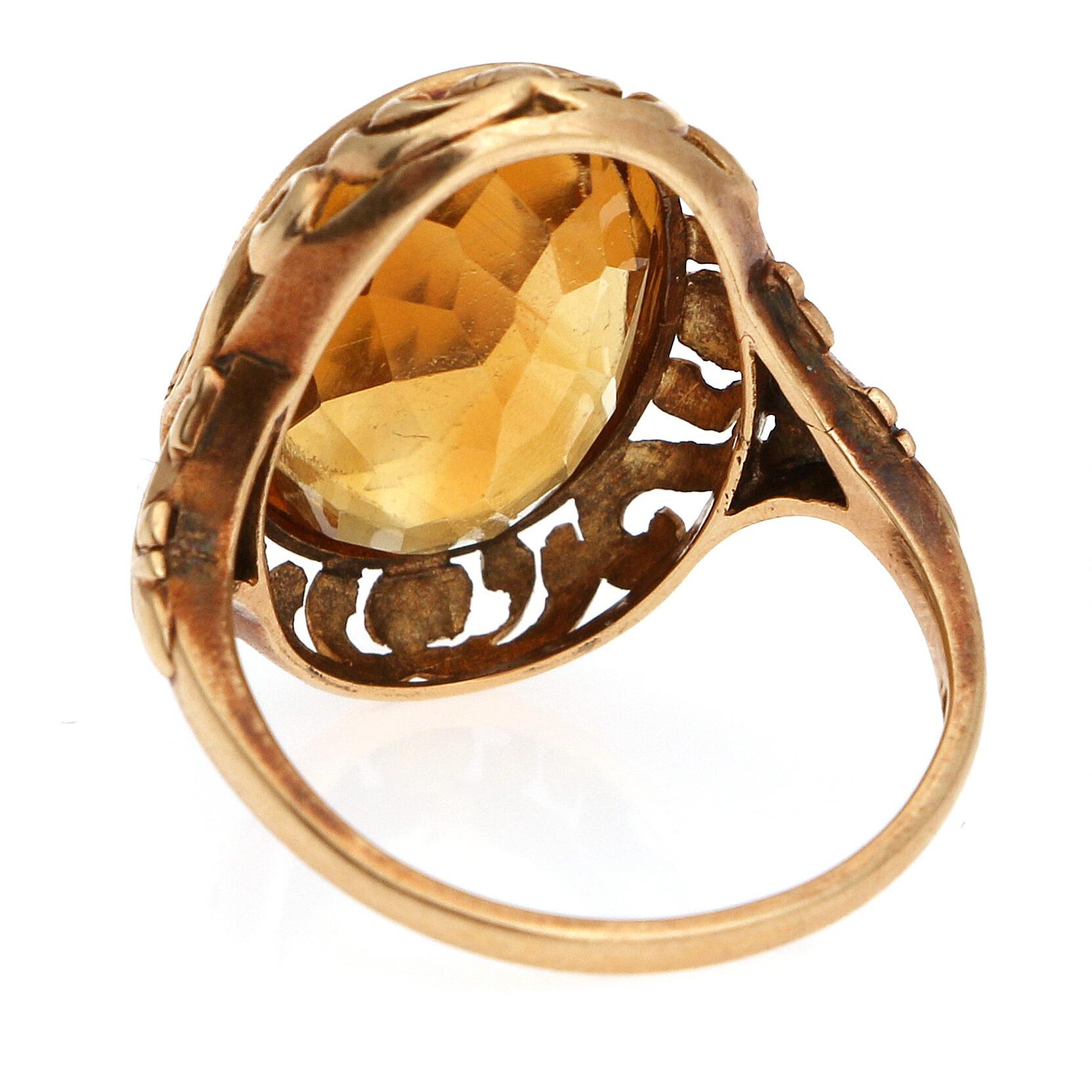 Art Nouveau Oval Cut Citrine Ring For Sale