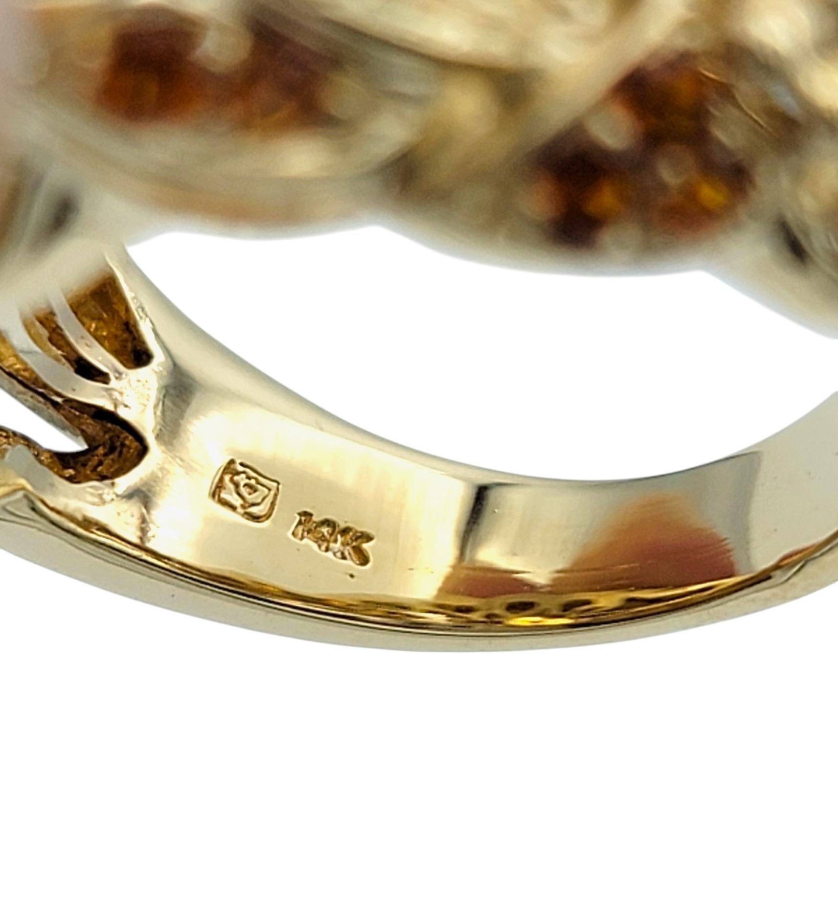 Oval Cut Citrine Wide Textured Cocktail Ring with Diamonds 14 Karat Yellow Gold For Sale 3