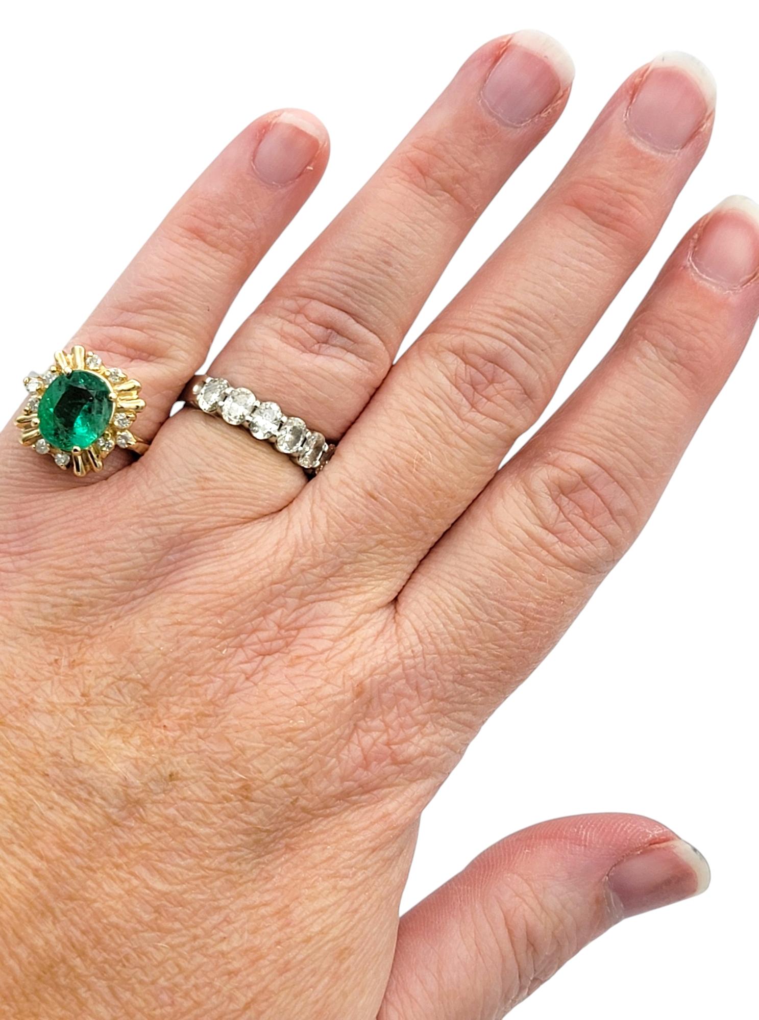 Oval Cut Colombian Emerald and Diamond Cocktail Ring in 14 Karat Yellow Gold For Sale 2